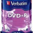 Verbatim DVD+R Blank Discs AZO Dye 4.7GB 16X Recordable Disc - 100 Discs Spindle Silver Frustration Free Packaging