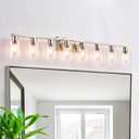 8 Light Bathroom Vanity Light, Modern Large Brushed Nickel Vanity Lights Fixtures, Farmhouse Bathroom Lighting Fixture Over Mirror with Clear Glass Shade for Mirror, Bedroom, Living Room, Wall Lamp