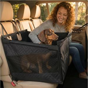 Dog Car Seat Cover with Hard Bottom Back Seat Extender for Dogs Up to 35 lbs, Waterproof Non-Slip Hammock, Rigid Reinforced Base with Triple Security System, Storage Pockets, fits Cars SUVs Trucks