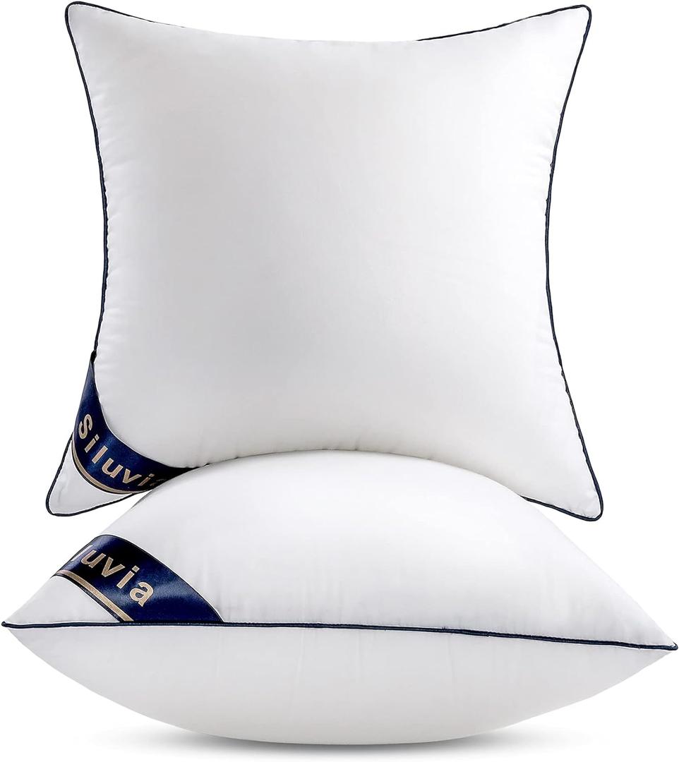 Siluvia 18"x18" Pillow Inserts Set of 2 Decorative Square Throw 18" Pillows with 100% Cotton Cover for Sofa, Couch, and Bed - White