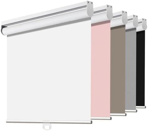 Joydeco Blackout Cordless Roller Shade White Fabric Mini Blinds & Shades for Windows,  Home Darkening
