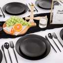 EI 150pcs Black Plastic Plates Frosted Plastic Plate,Premium Heavy Duty Black Plastic Plates,Black Disposable Plates with Plastic Silverware,10.25" Dinner Plates and 7.5" Dessert Plate Wedding Party