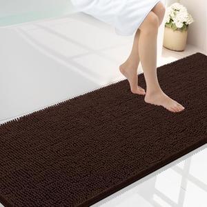 Smiry Luxury Chenille Bathroom Rugs 70x24, Extra Soft and Absorbent Shaggy Bath Mat, Machine Washable, Non-Slip Plush Carpet Runner for Tub, Shower, and Floor, Home Decor Accessories, Brown 70"-24"