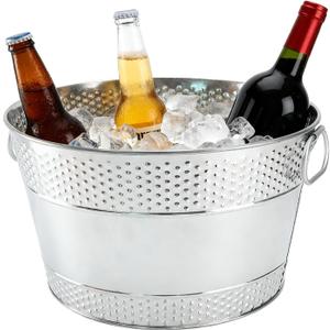 1PC Beverage Tub Large Ice Bucket for Parties, Thick Metal Galvanized Tub Drink Buckets, Beverage Bucket with Handles, Drink Bucket for Indoor & Outdoor Party (Sliver)