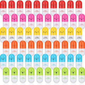 60 Pieces Pill Shaped Pens Retractable Ball Pens Cute Cartoon Pill Highlighter Pen Smiling Face Capsule Pen Nurses Mini Pharmacy Novelty Ballpoint Pen, 6 Colors