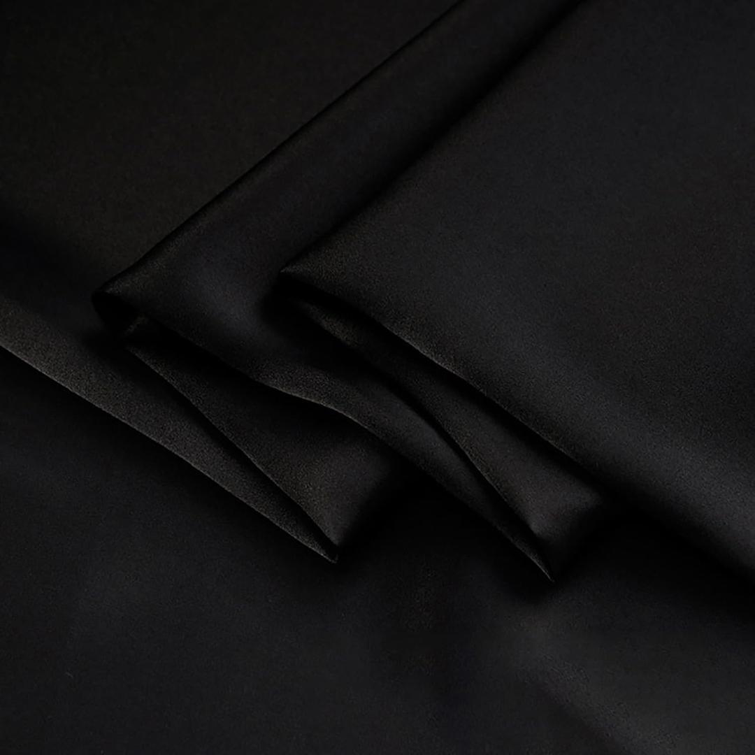 100% Pure Silk Fabric by 2 Yard 16 Momme Charmeuse Fabric Silk 44 Inch Width Mulberry Silk Fabric for Sewing, Clothing, Holiday Outfits (Black)