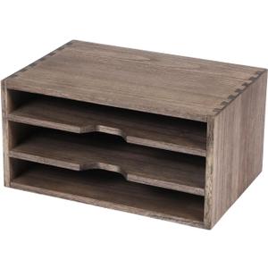 DDYURI 3-Tier Paper Storage Letter Tray File Sorter - Wood Desktop Document Organizer Holders with Mail Sorter, School & Home Magazine File Dividers for Office Accessories Dark(10"D x 13.78"W x 6.9"H)