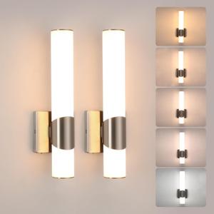 Wall Sconces Set of Two Brushed Nickel 5CCT Dimmable Bathroom Sconce with Acrylic Shade LED Hardwired Wall Light Fixtures for Bathroom Living Room Bedroom Hallway, 2 Packs