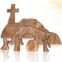 Empty Tomb Easter Scene and Cross Decoration, Jesus Tomb Tray Bundle Kit, Wooden Easter Jesus Sign Tiered Tray Decorations for Religious Home Office Tabletop Christian Gifts (Wood - B)