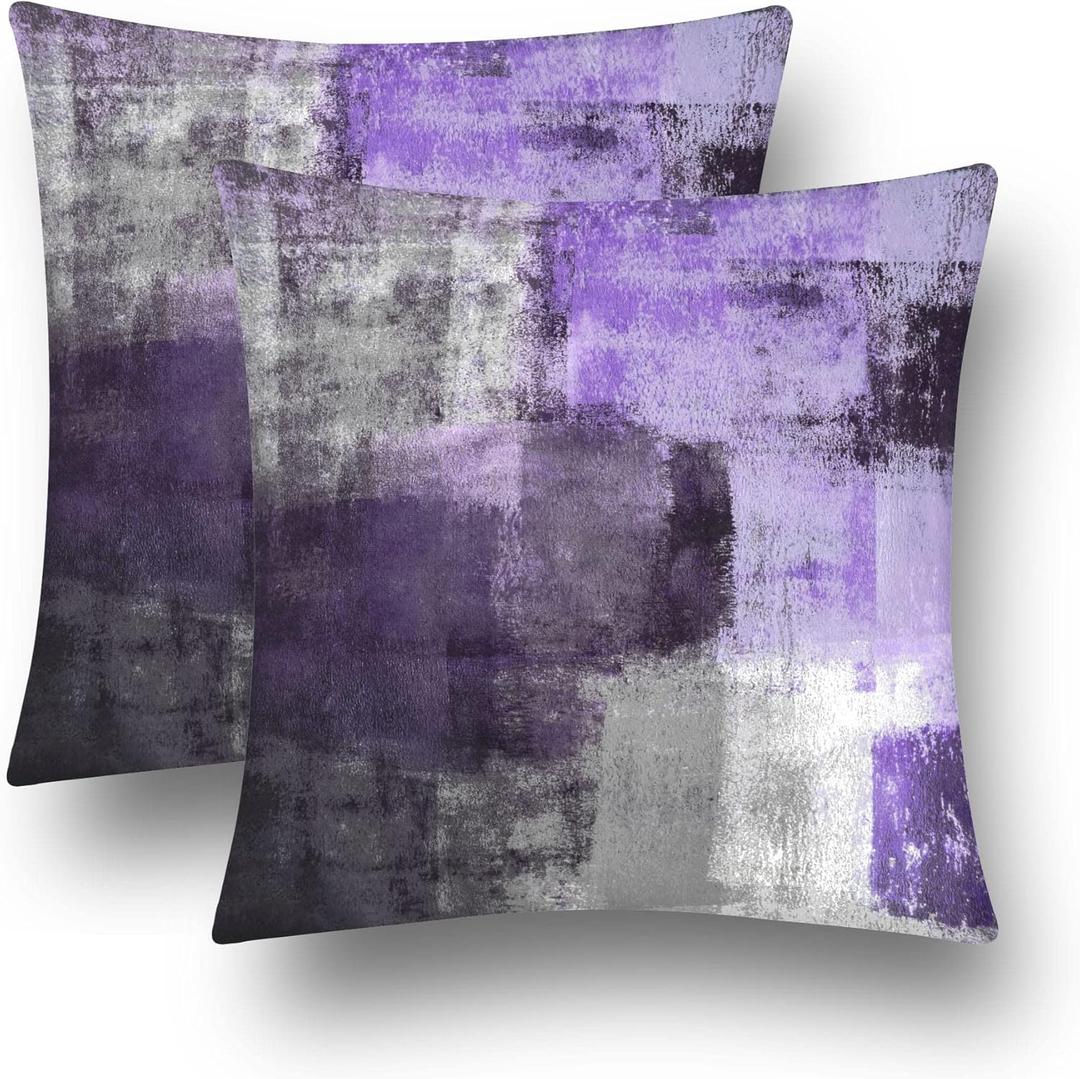 chiinvent Purple Velvet Abstract Pillow Covers Set of 2 Modern Accent Violet Gray Throw Pillow Cover Soft Elegant Decorative Couch Cushion Cover for Bed Living Room Outdoor Sofa Pillowcases 18x18 Inch