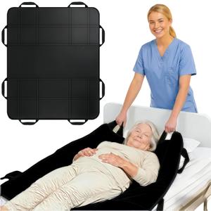 Upgraded 3-Layer Positioning Bed Pad with Handles, Transfer & Slide Sheet for Elderly Care, Waterproof Washable Draw Sheet for Turning, Lifting & Repositioning (48" x 40", Black)