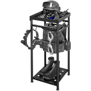Police Gear Stand, Tactical Police Hanger with Hooks, Freestanding Police Gear Rack for Gun Storage, Body Armor Stand for Storing Uniform, Duty Belt and Vest Hanger, Police Gift, Black