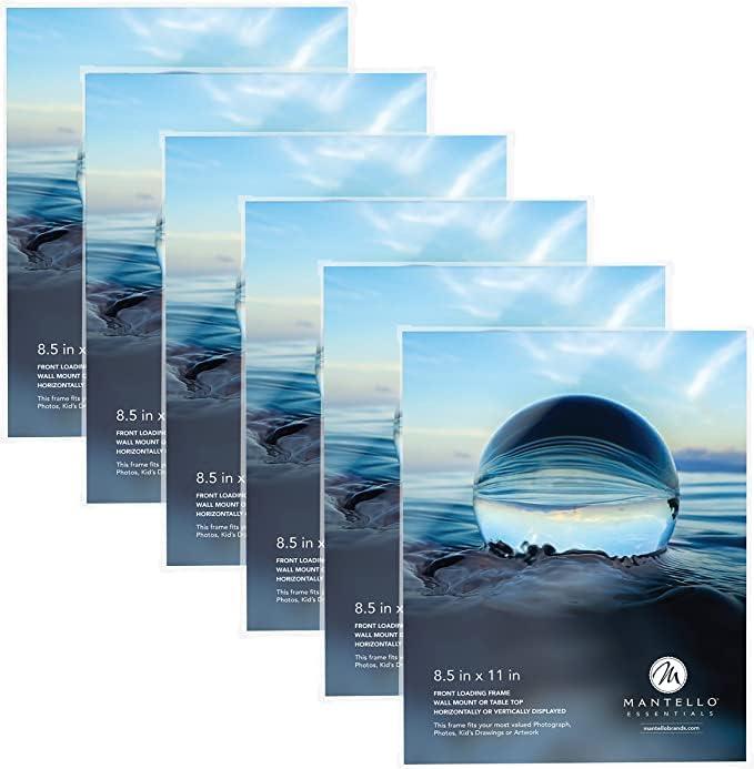 MANTELLO ESSENTIALS Front Loading Picture Frame Set - 6-Pack | 4x6, 5x7, 8x10, 8.5x11 (Clear, 8.5x11-6 Pack)