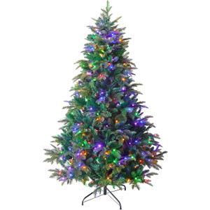 Pre-lit Artificial Christmas Tree 6Ft, Luxury Full Xmas Tree with 300 LED Lights, 1000 PE&PVC Branch Tips, Switchable Warm White or Colorful with Remote Control, 9 Modes, Metal Stand (Green)