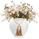 22" H Faux Silk Mums Flower Arrangements in Round White Vase Home Decor,22Pcs Fake Mums Eucalyptus Wild Flowers Floral With Extra Large Rustic Vase Dining Table Centerpiece Decor (White Large Round)