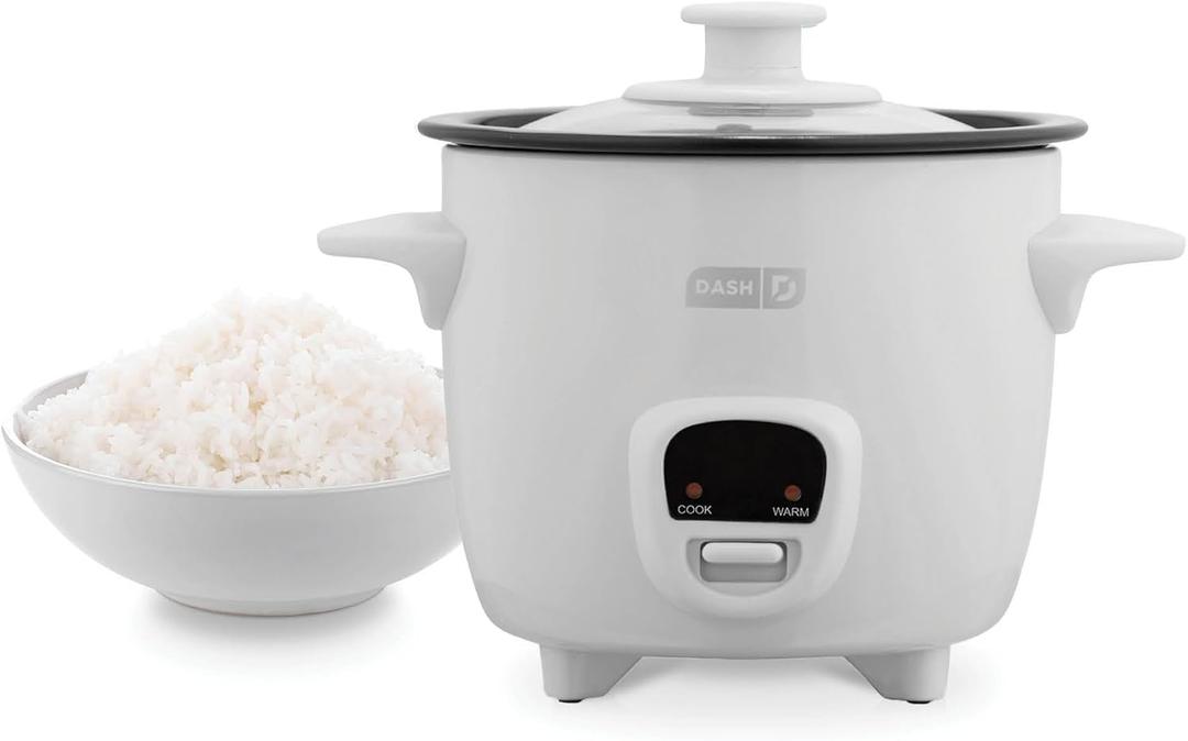 Dash Mini Rice Cooker Steamer with Removable Nonstick Pot, Keep Warm Function & Recipe Guide, 2 cups, for Soups, Stews, Grains & Oatmeal - White