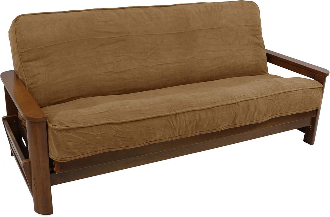 Blazing Needles Solid Microsuede Double Corded 8" to 9" Futon Cover, Full, Saddle Brown