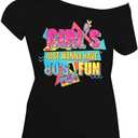 90s 80s Outfit for Women 80's Theme Party Disco Shirt Off The Shoulder Tops Vintage 90s Neon Off Shoulder Top, 2XL