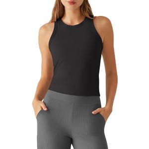 G4Free Workout Tank Tops for Women Slim Fitted Racerback Ribbed Athletic Gym Yoga Tanks Summer Casual (Black, L)