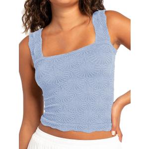 Jar of Love Womens Tank Top Square Neck Wide Strap Crop Tops Flower Going Out Tops Slim Fit Lettuce Trim Summer Cami Tops (Blue, S)
