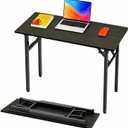Folding Table Computer Desk - 43.3" No Assembly Folding Desk Design and Foldable Office Desk, Small Desk for Bedroom, Compact Storage Portable Use for Dorm and RV Small Space, Dark Oak