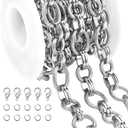 Jabogrii 2 Meters Silver Oval Rolo Chain Bulk for Jewelry Making Embossed Metal Chain Roll DIY Craft Jewelry Making Supplies