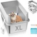 Stainless Steel Cat Litter Box with Lid, XL High Sided Metal Sifting Litter Box for Pine Pellets, Enclosed Sifting Box for Big Cats, Anti-Leakage, Easy Clean, Include Scoop, Liner, Pee Pad and Hook (XL:23.6"x15.7"x13")