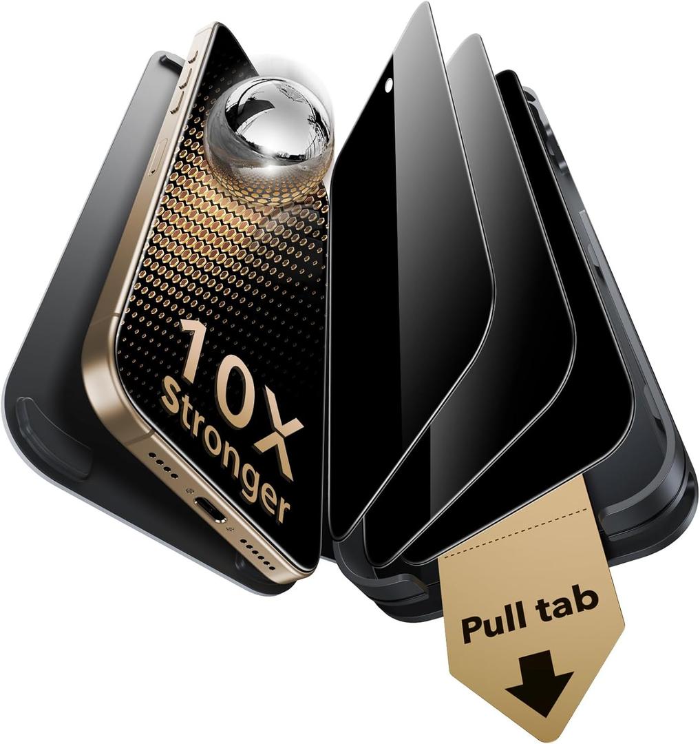 ESR Accessory Glass by Corning 3 Pack 9H+ Glass for iPhone 16 Pro Max Privacy Screen Protector, Military Grade Shatterproof & Durable with UltraFit Tray