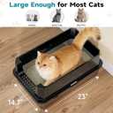 TENTIZON Stainless Steel Cat Litter Box with Lid, Large Covered Enclosed Kitty Litterbox with Hood, Flip Top, High Side, Litter Mat, Scoop for Big Cats, Kitten, No Odor, No Mess, Easy Clean, Black