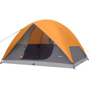 6-Person Dome Camping Tent with Easy Setup, Rainfly, Water Resistant, Ventilation, for Hiking and Backpacking, Orange and Grey, Includes Carry Bag