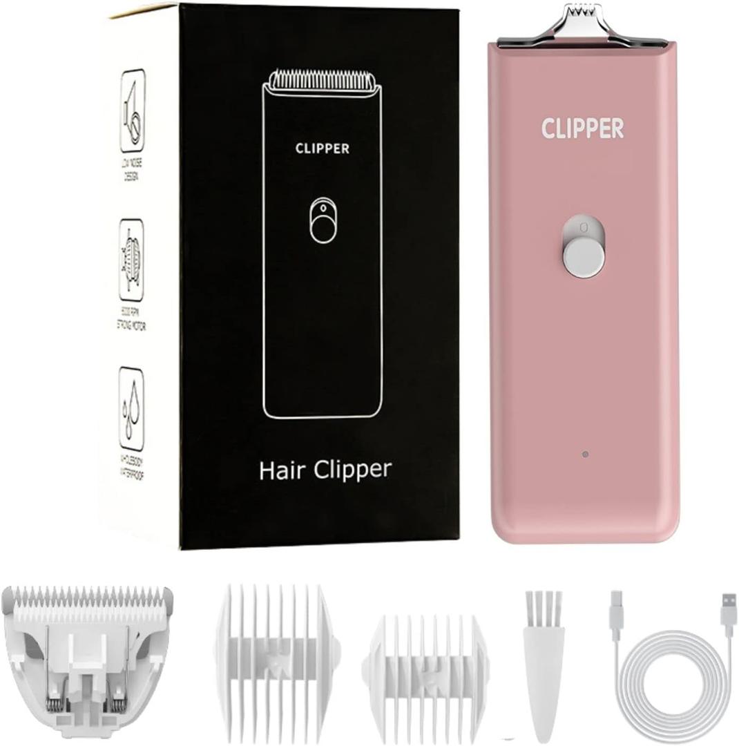Dog Cat Home Hair Waterproof Clipper Portable Electric USB Rechargeable Pet Grooming Tools Low Noise Shaver Cordless Trimmer for Small and Large Pets (Pink-2)