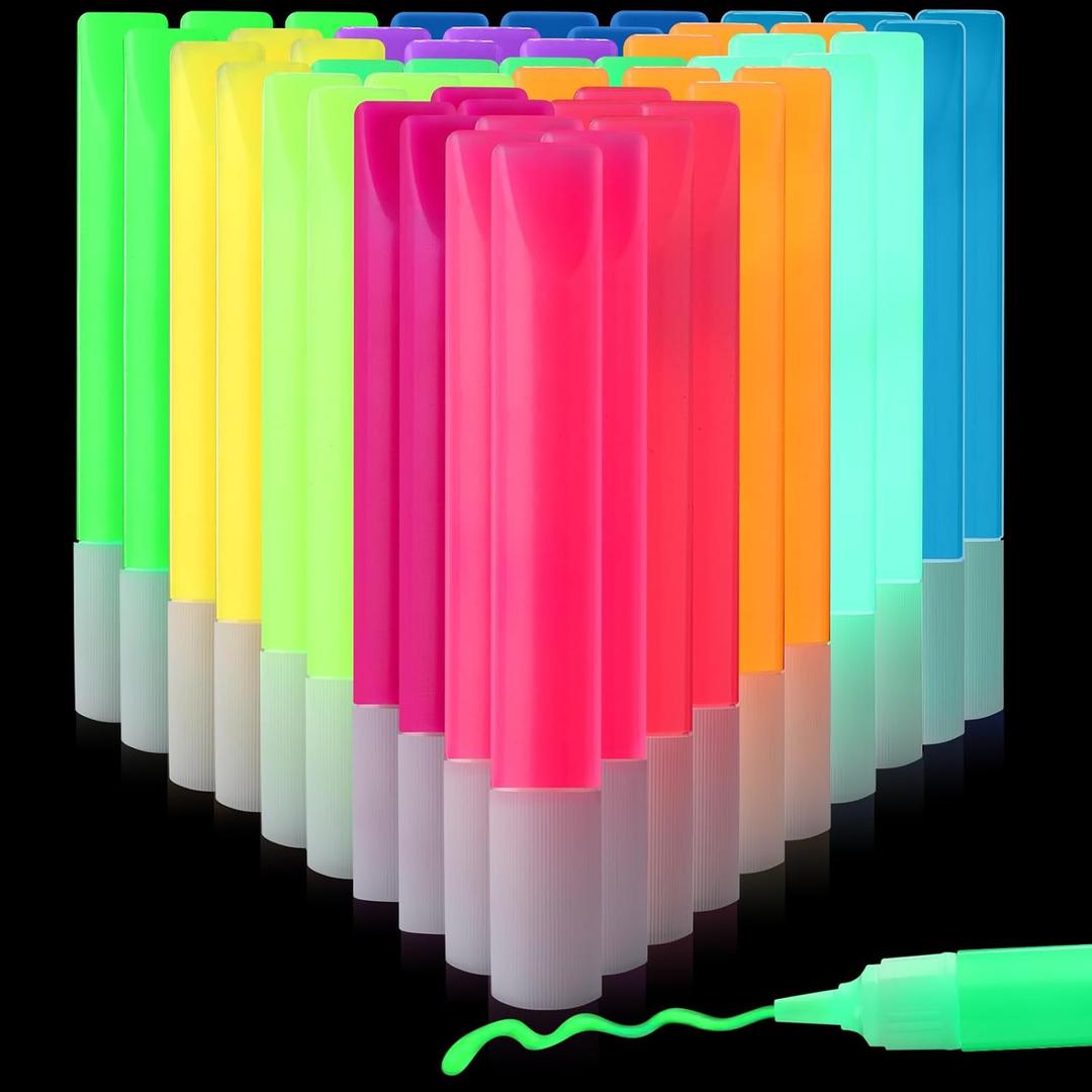 Dunzoom 48 Pcs Glow in The Dark Paint Pen 12 Colors Acrylic Paint for Clothes Glow in The Dark Neon Fabric Marker for Clothes Canvas T-shirt Rock Art Painting Crafts Ideal for Art Supplies