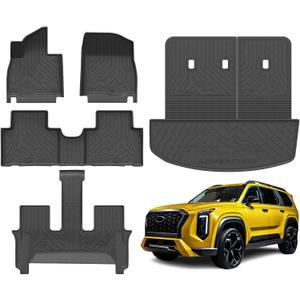KUST Floor Mats Set for 2026 Hyundai Palisade 7/8 Seats (Gas Only), All Weather Floor Liners & Rear Trunk Mat & Backrest Mat for Palisade Accessories TPE Rubber Car Mats High Edge