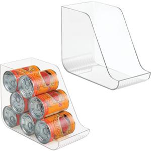 mDesign Can Organisers for Pantries, Fridge Drawers & Fridge Shelves - Kitchen Storage Solutions - for up to 7 Cans of Soda, Food, or Soups - Kitchen Accessories  Pack of 2 - Clear
