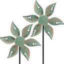 2 Pack Wind Spinners Outdoor Clearance Metal Vintage Green,Wind Sculpture Small Iron Windmill is Decorative Garden Stakes for Patio Lawn Outdoor Yard Lawn Garden Decor