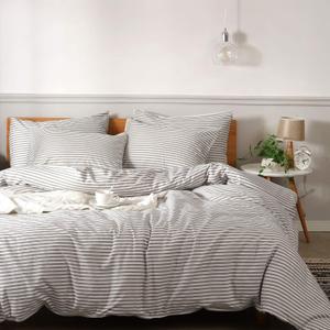 JELLYMONI 100% Natural Cotton 3pcs Striped Duvet Cover Sets, White with Grey Stripes Pattern Printed Comforter Cover, with Zipper Closure & Corner Ties, (King(104"90"), 0604)