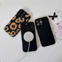 Case for iPhone 16 Pro [Compatible with MagSafe] Built in Magnetic Cute Girly Sleek Print Boho Aesthetic Style Design for Women Girls Flowers Floral Rose Soft TPU Protective Shockproof Mate Black