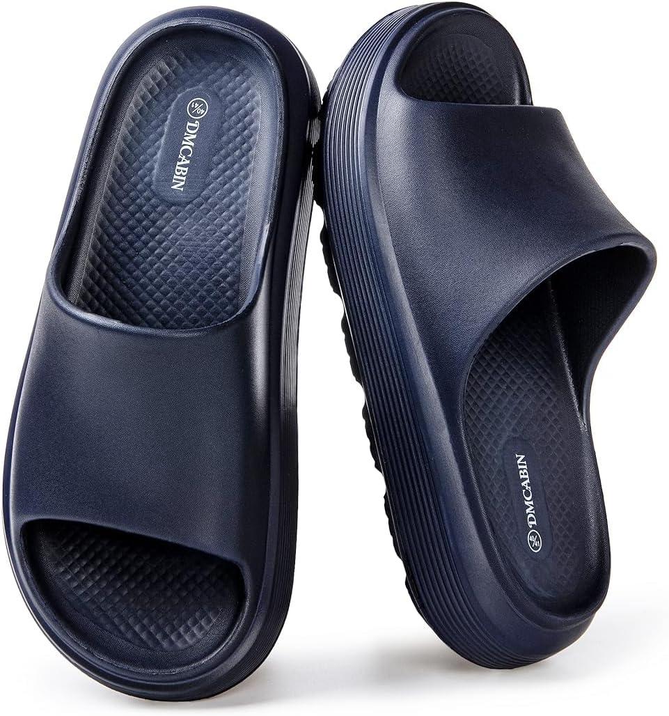 Platform Slides for Women and Men | Chunky Thick EVA Sole with Stable Support | Non-Slip for Daily Wear (9.5-10.5 Women/8-9 Men, Navy)