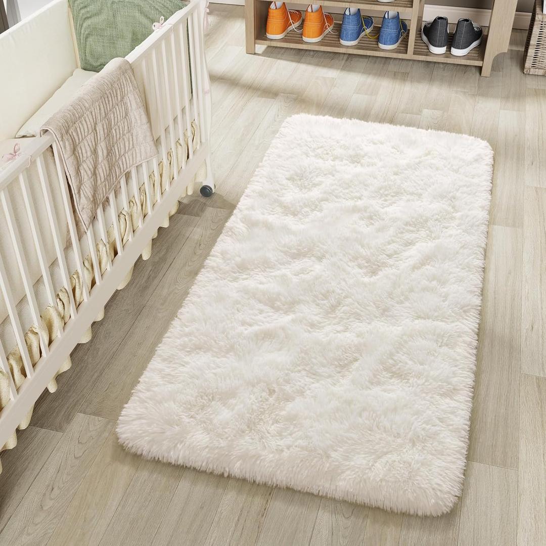 LOCHAS Ultra Soft Indoor Modern Area Rugs 2' x 4', Fluffy Living Room Carpets for Children Bedroom Home Decor Nursery Rug, Cream