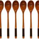 6 Pieces Wooden Spoons for Eating, Muulaii Wood Soup Spoons Long Handle Spoon with Japanese Style Kitchen Utensil for Korean Food Cooking Mixing Stirring Honey Tea Soda Dessert Coconut Bowl- 9 Inch