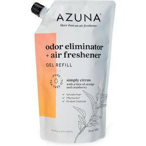 Azuna Air Freshener and Odor Eliminator for Strong Odor Gel 24oz Refill Pouch with Tea Tree Oil | Plant-Based & Long Lasting | Pet, Smoke, Home and Bathroom | Simply Citrus | Lasts 6090 Days