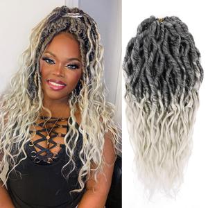 LOSMOEER Faux Locs Crochet Hair 12 Inch 6 Packs Goddess Locs Crochet Hair for Women Soft Locs Pre Looped Crochet Braids with Wavy Curly Ends Queen Locs Synthetic Braids Extensions (T1B/Gray#) (12 Inch (Pack of 6), T1B/Gray#)