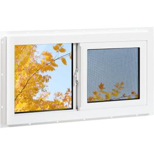 Vinyl Basement Window, 32" x 18" Bathroom Sliding Window with Double Pane Insulated Tempered Glass and Fiberglass Screen for Basement, Bathroom, Shed (White)