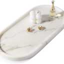 Koville White Marble Tray with Gold Pattern for Bathroom Counter, Stone Trays for Home Decor Marble Vanity Tray, Stone Storage Trays for Perfume, Jewelry, Decorative Tray for Dresser Organizer (12" x 6" x 0.7")