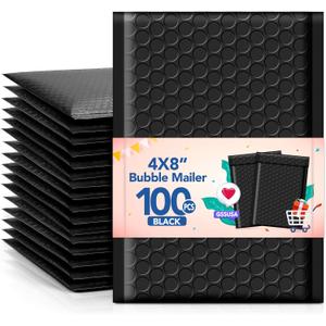 GSSSUSA Bubble Mailers 4x8 Inch 100 Pack Padded Envelopes Usable Size 4x7 Inch Shipping Envelopes Self Seal Small Packaging Shipping Bags for Mailing Jewelry, Small Business, Black