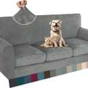 ZNSAYOTX Luxury Velvet Couch Cover 4 Piece (72"-92") Stretch Sofa Covers for 3 Cushion Couch Thick Soft Sofa Slipcover with Non Slip Strap, Dog Pet Friendly Nice Furniture Protector (Grey)