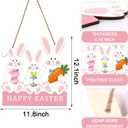 Whaline Easter Bunny Wooden Door Sign with String Hanging Plaque Cute Rabbit Hanging Sign for Holiday Outdoor Indoor Porch Wall Decor, 11.8 x 12.1 In