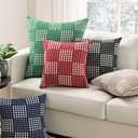JELLYMONI Pack of 2 Decorative Plaid Linen Throw Pillow Covers Farmhouse Christmas Pillowcovers Rustic Woven Textured Boho Pillowcase for Sofa Couch Bed (Blue, 18x18in)