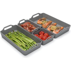 Large Silicone Baking Tray Dividers for Oven Cooking & Meal Prep, Sturdy Heatproof Handles Nonstick Divided Baking Sheet Pan, Reusable Half Sheet Baking Tray, Suitable for Oven Microwave (Gray)