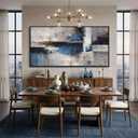 Blue Abstract Wall Art for Living Room - Navy Blue Abstract Canvas Artwork for Wall, Large Modern Framed Pictures for Office, Bedroom Blue Paintings Wall Decor 24×48IN